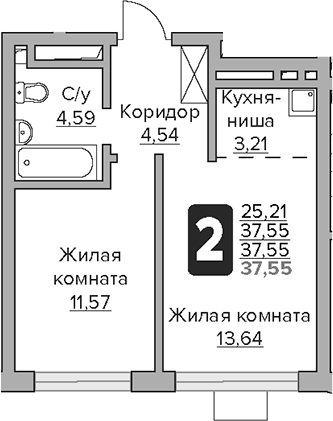 2-комн. Гранель Тринити