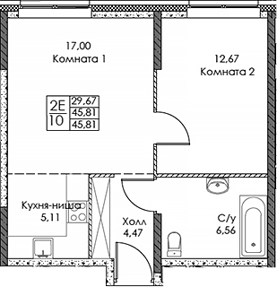 2-комн., 45.81 м², 3/20 этаж, ЖК «ЭВОПАРК Сокольники»