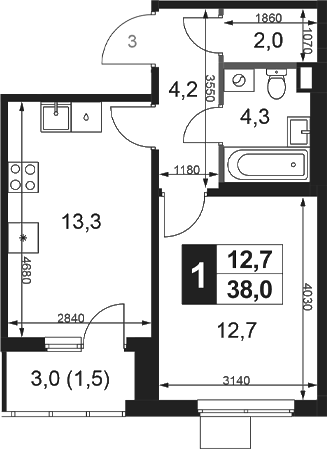 1-комн., 36.5 м², 12/18 этаж, ЖК «1-й Ясеневский»