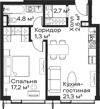2-комн., 49.8 м², 50/59 этаж, ЖК «Сити Бэй»