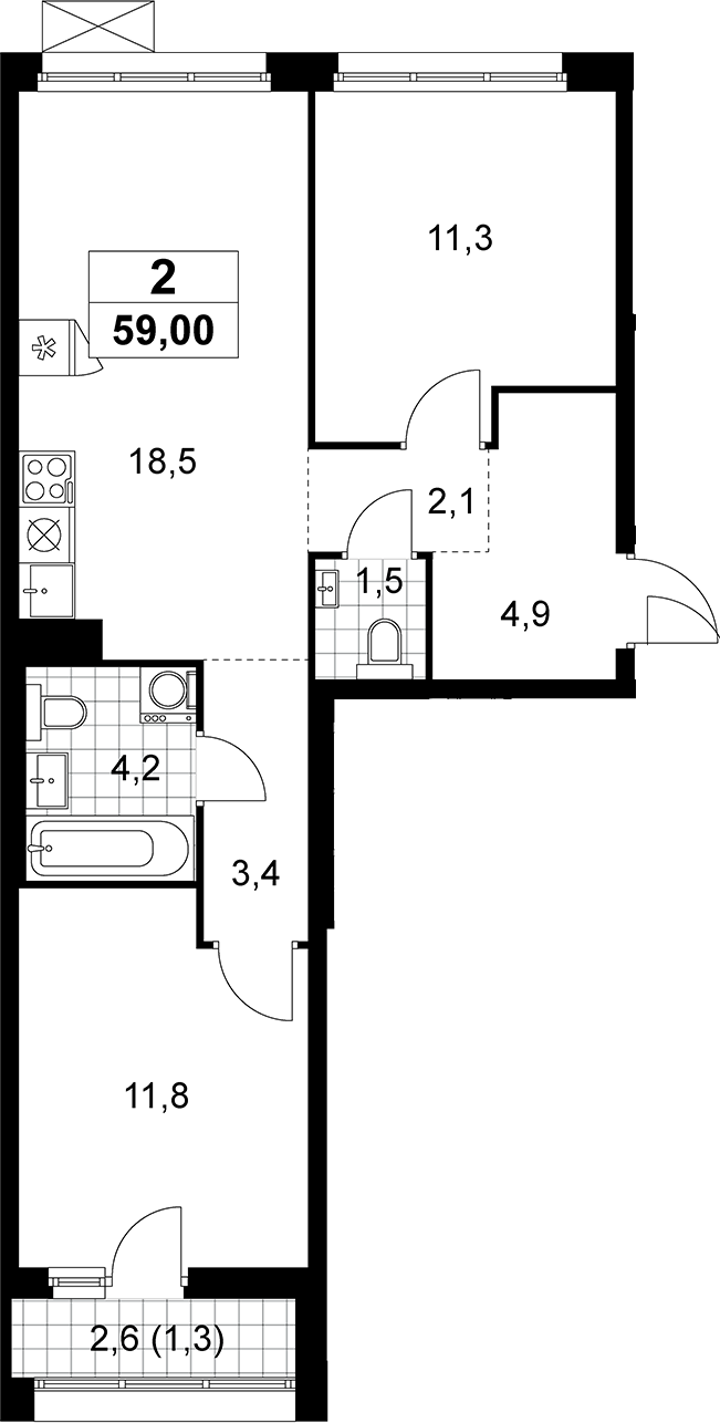 3-комн., 57.7 м², 3/14 этаж, ЖК «Прокшино»
