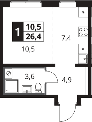 Студия, 26.4 м², 4/25 этаж, ЖК «1-й Южный»