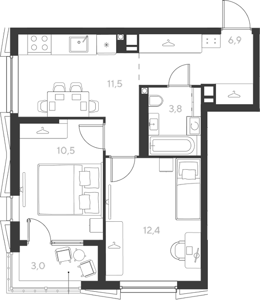 2-комн., 46.6 м², 5/9 этаж, ЖК «Ридз»