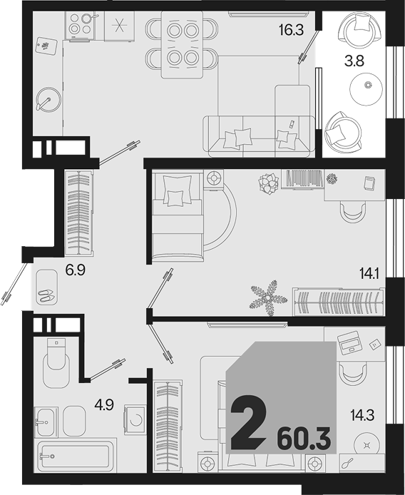 2-комн. квартира, 56.5 м² в ЖК Первое место — фото 2