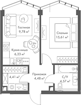 2-комн., 45.08 м², 8/24 этаж, ЖК «МИРА»