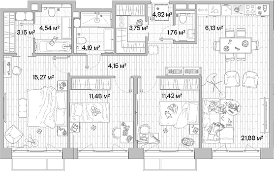 4+ комнаты, 92.54 м², 8/12 этаж, ЖК «МЫС»