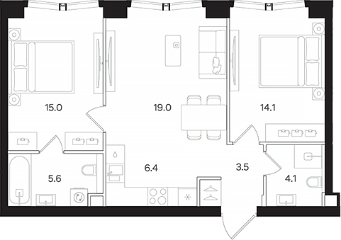 3-комн., 67.7 м², 24/42 этаж, ЖК «АУРА»