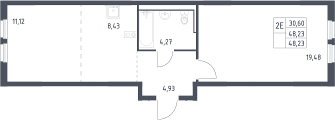 2-комн., 48.23 м², 3/17 этаж, ЖК «Пригород Лесное»