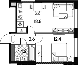 2-комн., 39 м², 35/43 этаж, ЖК «МАРК»