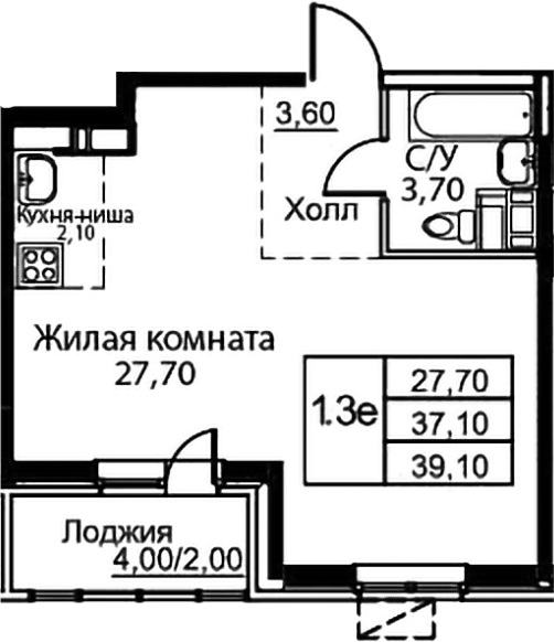 Студия, 37.1 м², 9/12 этаж, ЖК «Кашинцево»