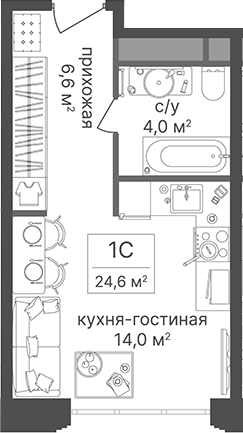 Студия, 24.6 м², 8/9 этаж, ЖК «Гостиничный комплекс Варшавские ворота»