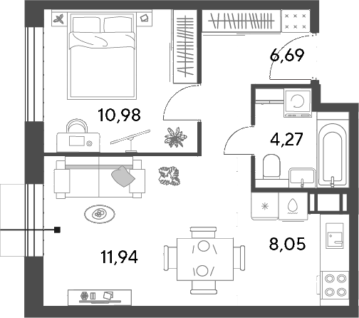 2-комн., 41.93 м², 5/15 этаж, ЖК «Публицист»