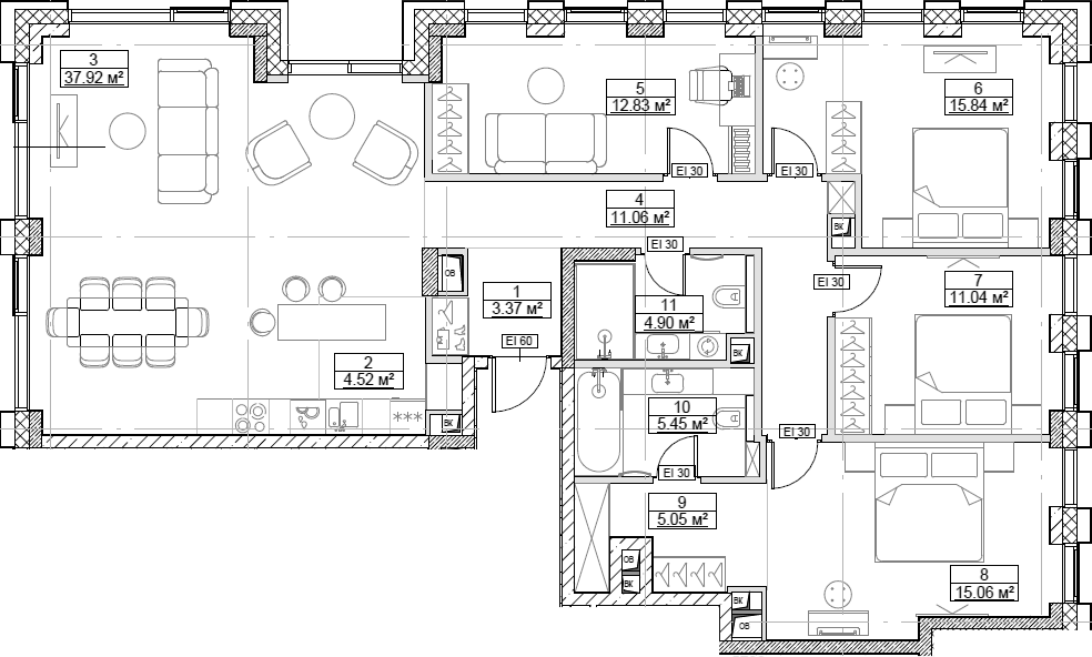 4+ комнаты, 127.04 м², 24/26 этаж, ЖК «Сити Бэй»