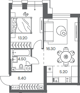 2-комн., 47.6 м², 16/32 этаж, ЖК «Инджой»
