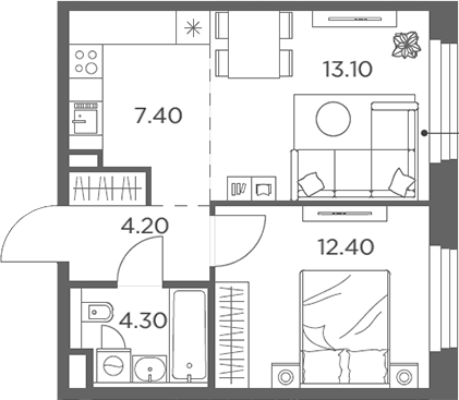 2-комн., 41.4 м², 15/23 этаж, ЖК «Белый Град»