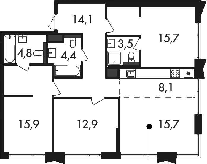 4+ комнаты, 95.1 м², 11/24 этаж, ЖК «Петровский Парк II»