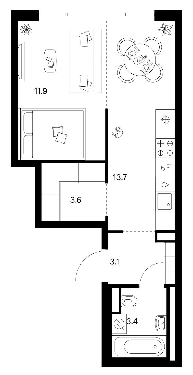 1-комн., 35.7 м², 3/29 этаж, ЖК «Москворечье»