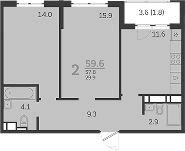 2-комн. квартира, 57.8 м² в ЖК Все Свои VIP — фото 2