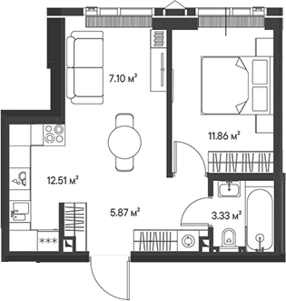 2-комн., 40.67 м², 38/47 этаж, ЖК «Джойс»