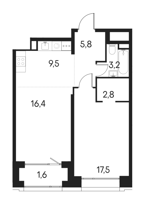 2-комн., 55.2 м², 14/19 этаж, ЖК «Клубный город на реке Примавера»