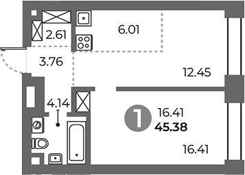 1-комн., 45.38 м², 4/24 этаж, ЖК «Павелецкая от Гранель»