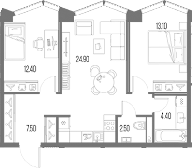 2-комн., 64.8 м², 21/34 этаж, ЖК «Северный Порт»