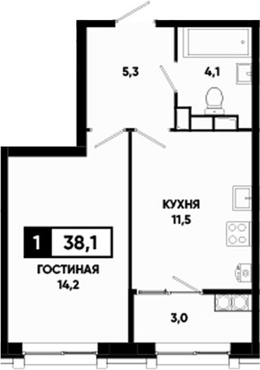 1-комн., 35.1 м², 19/24 этаж, ЖК «Основа. ГК ЮгСтройИнвест. Ставропольский край»