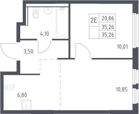 2-комн., 35.26 м², 11/17 этаж, ЖК «Пригород Лесное»