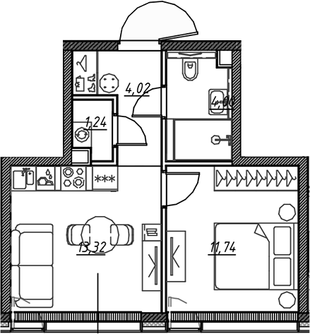 2-комн., 34.2 м², 17/22 этаж, ЖК «Веер»