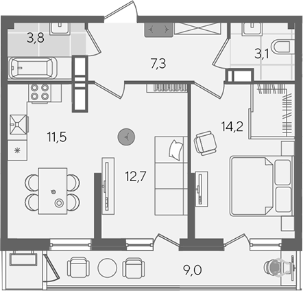2-комн. квартира, 52.6 м² в ЖК Рекорд — фото 2