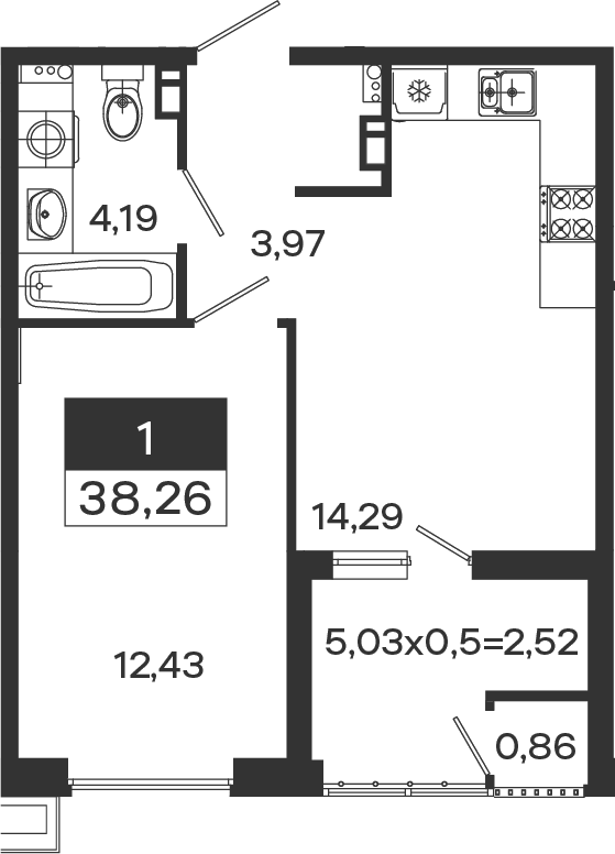 1-комн. квартира, 34.88 м² в ЖК Образцово — фото 2