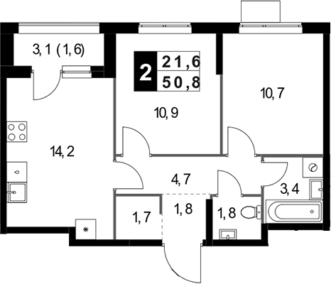 2-комн., 49.2 м², 21/25 этаж, ЖК «1-й Измайловский»