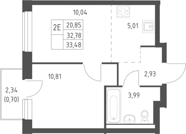 2-комн., 32.78 м², 10/17 этаж, ЖК «Горки Парк»