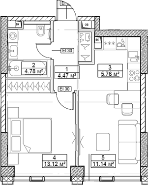 2-комн., 39.27 м², 14/48 этаж, ЖК «Сити Бэй»