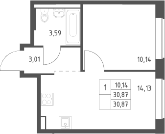 1-комн., 30.87 м², 11/12 этаж, ЖК «Большое Юрлово»