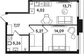2-комн., 49.52 м², 29/49 этаж, ЖК «СОЛОС»