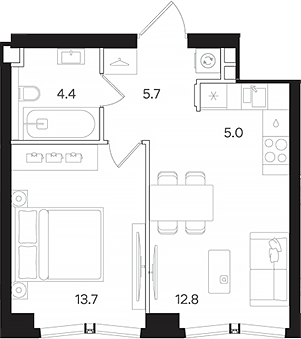 2-комн., 41.6 м², 24/42 этаж, ЖК «АУРА»