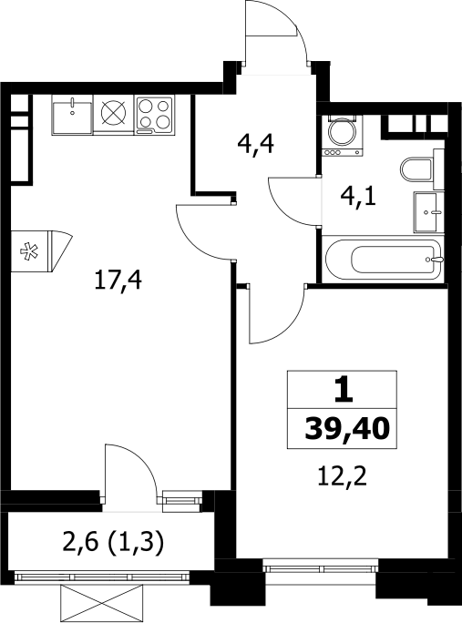 1-комн., 38.1 м², 11/12 этаж, ЖК «Прокшино»