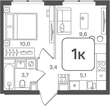 2-комн., 31.8 м², 16/31 этаж, ЖК «НАЗАРЕ»