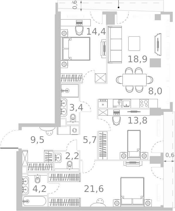 4+ комнаты, 101.7 м², 17/46 этаж, ЖК «Ривер Парк Кутузовский»