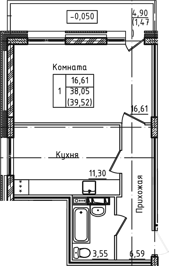 1-комн., 38.05 м², 5/5 этаж, ЖК «Зеленый город»