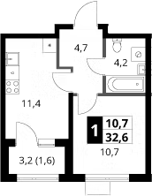 1-комн., 31 м², 18/18 этаж, ЖК «1-й Ясеневский»