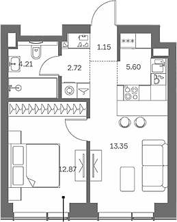 2-комн., 41.13 м², 9/41 этаж, ЖК «TATE»