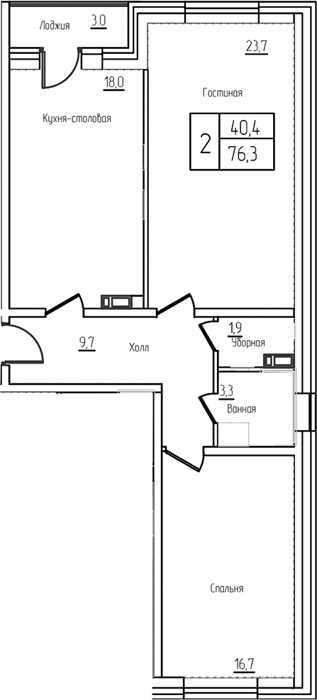 3-комн., 73.3 м², 12/12 этаж, ЖК «Троицкий»