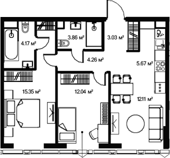 3-комн., 60 м², 28/47 этаж, ЖК «Джойс»