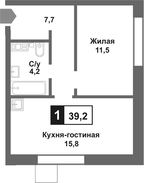 2-комн., 39.2 м², 7/9 этаж, ЖК «Лесная Отрада»