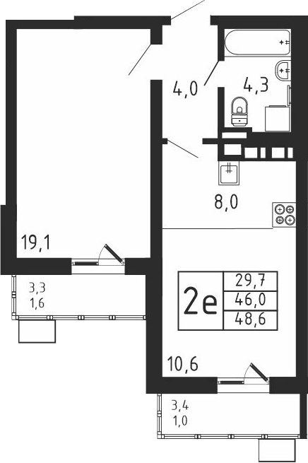 2-комн., 46 м², 8/9 этаж, ЖК «Пироговская ривьера. Мытищи»