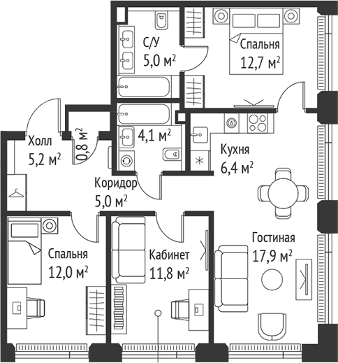 4+ комнаты, 80.8 м², 33/59 этаж, ЖК «СЕТ»