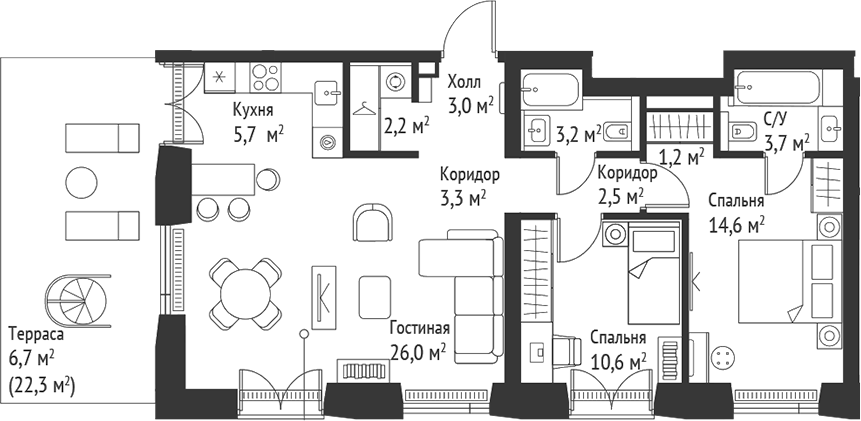 3-комн., 76.1 м², 2/52 этаж, ЖК «СЕТ»