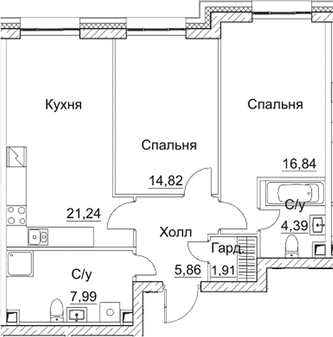 3-комн., 73.05 м², 10/28 этаж, ЖК «СЕЗАР СИТИ»